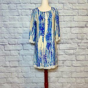 LIV Los Angeles Blue & Cream Silk Mini Dress
